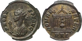 IMPERIO ROMANO. PROBO. Antoniniano. Roma (272-282). A/ Busto radiado y acorazado y con cetro a der.; PROBVS P F AVG. R/ Templo hexástilo con estatua d...