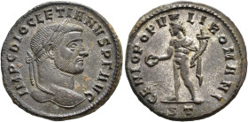IMPERIO ROMANO. DIOCLECIANO. Follis. Ticinum (295-296). A/ Cabeza laureada a der.; IMP C DIOCLETIANVS P F AVG. R/ Genio; GENIO POPVLI ROMANI. -/-//ST....
