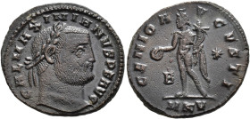IMPERIO ROMANO. GALERIO MAXIMIANO. Follis. Cyzicus (309-310). A/ Cabeza laureada a der.; GAL MAXIMIANVS P F AVG. R/ Genio; GENIO AVGVSTI, B/*//MKV. 6,...
