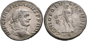 IMPERIO ROMANO. MAXIMIANO. Follis. Roma (296-297). A/ Cabeza laureada a der.; IMP C MAXIMIANVS P F AVG. R/ Genio a izq.; GENIO POPVLI ROMANI. P/-//E. ...
