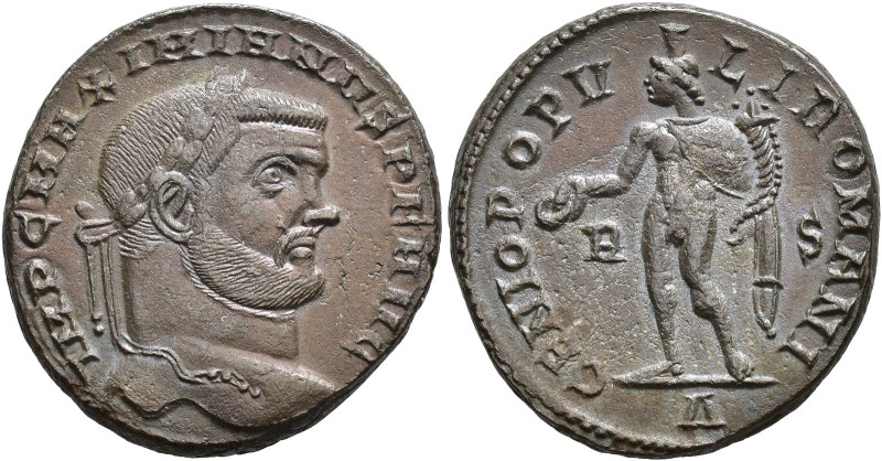 IMPERIO ROMANO. MAXIMIANO. Follis. Roma (297-298). A/ Cabeza laureada a der.; IM...