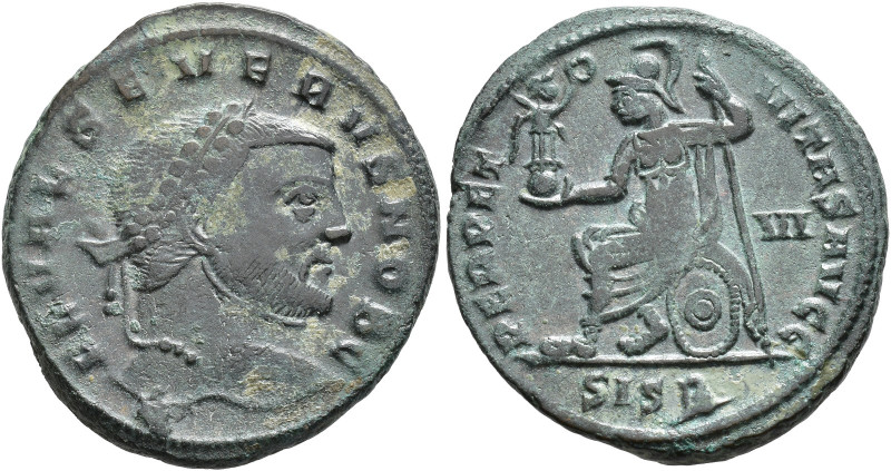 IMPERIO ROMANO. SEVERO II. Follis. Siscia (305-307). A/ Cabeza laureada a dr.; F...