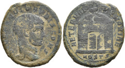 IMPERIO ROMANO. RÓMULO. Follis. Ostia (309-312). A/ Cabeza a der.; DIVO ROMVLO N V BIS CONS. R/ Mausoleo abovedado; AETERNAE MEMORIAE, -/-//MOSTS. 6,0...