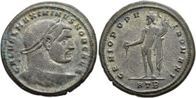 IMPERIO ROMANO. MAXIMINO. Follis. Heraclea (305-306). A/ Cabeza laureada a der.; GAL VAL MAXIMINVS NOB CAES. R/ Genio; GENIO POPVLI ROMANI. -/-//HTB. ...