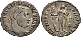 IMPERIO ROMANO. LICINIO. Follis. Alejandría (313-314). R/ Genio con cabeza de Serapis; GENIO POPVLI ROMANI, N/palma/G/corona//ALE. 4,77 g. 21,3 mm. RI...