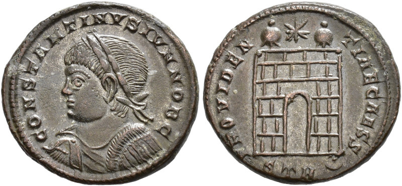 IMPERIO ROMANO. CONSTANTINO II. Follis. Treveris (326). A/ Busto laureado y acor...