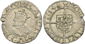 A nombre de Carlos V. 1/2 carlos. 1546. Besanzón. AR 0,72 g. 15,8 mm. R.B.O. EBC-.