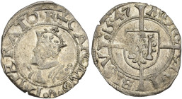 A nombre de Carlos V. 1/2 carlos. 1547. Besanzón. AR 0,91 g. 16,3 mm. R.B.O. EBC-.