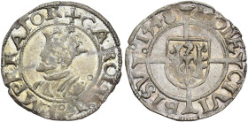 A nombre de Carlos V. 1/2 carlos. 1548. Besanzón. AR 0,8 g. 16,4 mm. R.B.O. EBC-.
