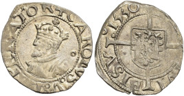 A nombre de Carlos V. 1/2 carlos. 1550. Besanzón. AR 0,74 g. 14,7 mm. R.B.O. EBC/EBC-.