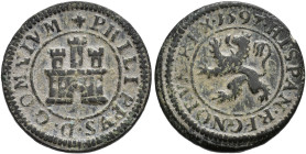 FELIPE II. 2 maravedís. 1597. Segovia. AE 3,86 g. 20 mm. AC-86. MBC.