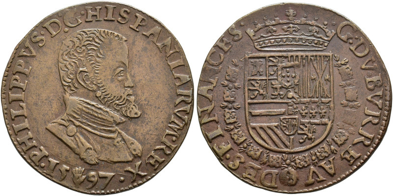 FELIPE II. Jetón. 1597. Amberes. Oficina de finanzas. AE 4,9 g. 29 mm. MBC+/EBC-...