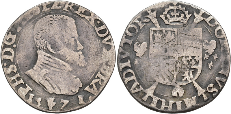 FELIPE II. 1/5 escudo felipe. 1571. Amberes. AR 5,47 g. 28,2 mm. Vanhoudt-306AN....