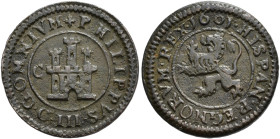 FELIPE III. 2 maravedís. 1601. Segovia. C. AE 3,06 g. 20,4 mm. AC-182. MBC/MBC+.