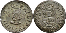 FELIPE IV. 16 maravedís. 1663. Valladolid. M. AE 4,39 g. 25,3 mm. AC-510. Pequeñas concreciones. MBC.