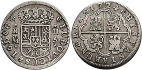 LUIS I. 2 reales. 1724. Madrid. A. AR 5,12 g. 27,9 mm. VI-18. MBC/MBC-.