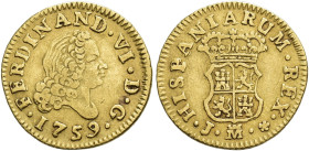 FERNANDO VI. 1/2 escudo. 1759. Madrid. J. AU 1,72 g. 14,2 mm. VI-419. MBC.