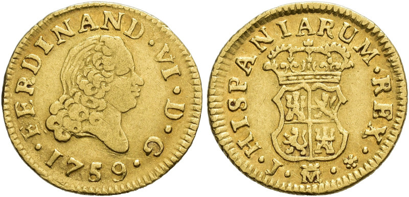 FERNANDO VI. 1/2 escudo. 1759. Madrid. J. AU 1,72 g. 14,4 mm. VI-419. MBC-/MBC.