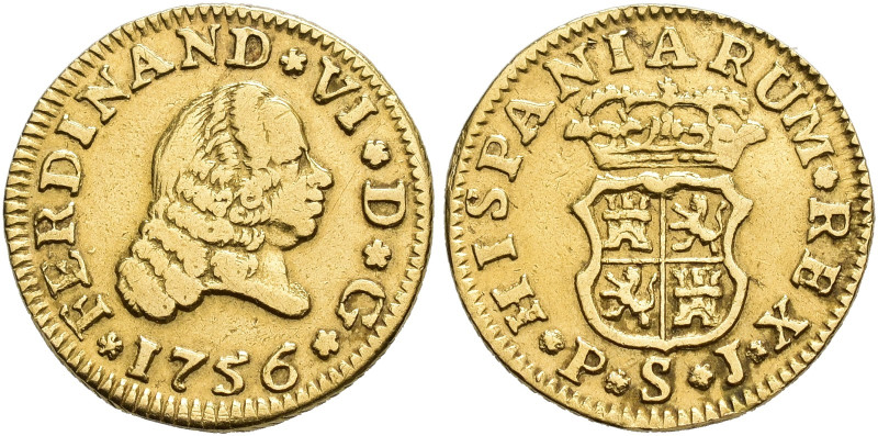 FERNANDO VII. 1/2 escudo. 1756. Sevilla. PJ. AU 1,73 g. 12,7 mm. VI-430. Estuvo ...