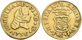 FERNANDO VII. 1/2 escudo. 1756. Sevilla. PJ. AU 1,73 g. 12,7 mm. VI-430. Estuvo colgada. MBC.