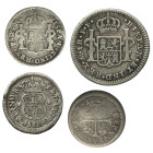 CARLOS III. Lote de 4 piezas: 1 real y 1/2 real (3). Carlos III (2), Felipe IV (1) y Fernando VI (1). BC/MBC-.