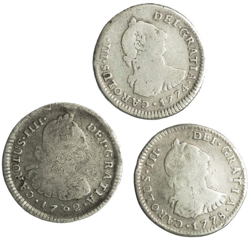 CARLOS III. Lote de 3 piezas. BC/BC+.