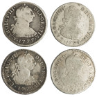 CARLOS III. Lote de 4 piezas de 2 reales. BC+/MBC-.