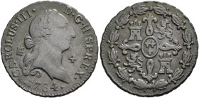 CARLOS III. 4 maravedís. 1784. Segovia. AE 5,2 g. 25,2 mm. VI-51. MBC-/MBC.
