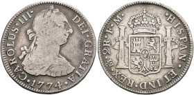 CARLOS III. 2 reales. 1774. México. FM. AR 6,39 g. 27,5 mm. VI-568. Rayita en rev. BC+/MBC-.