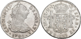 CARLOS III. 8 reales. 1780. Lima. MI. AR 26,55 g. 39,5 mm. VI-897. Pequeñas marcas. MBC-.