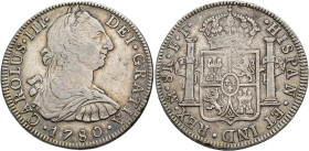 CARLOS III. 8 reales. 1780. México. FF. AR 26,87 g. 38,9 mm. VI-943. MBC-.