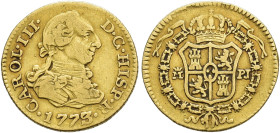 CARLOS III. 1/2 escudo. 1773. Madrid. PJ. AU 1,74 g. 15,1 mm. VI-1054. MBC-.