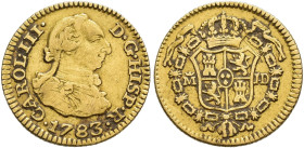 CARLOS III. 1/2 escudo. 1783. Madrid. JD. AU 1,77 g. 15,1 mm. VI-1062. Pequeñas marcas. MBC-.