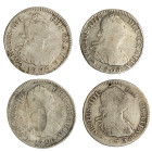 CARLOS IV. Lote de 4 piezas de 2 reales de Potosí: 1796 (2), 1794 y 1808. BC+/MBC.