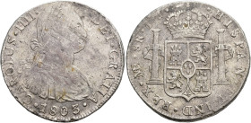 CARLOS IV. 8 reales. 1803. Lima. IJ. AR 26,75 g. 39 mm. VI-765. Hojitas. MBC/MBC+.