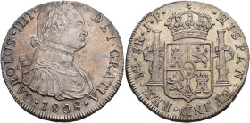CARLOS IV. 8 reales. 1808. Lima. JP. AR 26,77 g. 38,7 mm. VI-771. Rayas de ajuste en anv. EBC-.