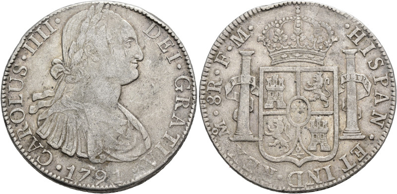 CARLOS IV. 8 reales. 1791. México. FM. AR 26,76 g. 38,2 mm. VI-787. Golpes en ca...