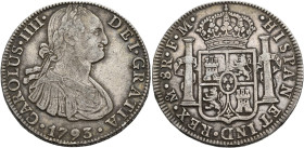 CARLOS IV. 8 reales. 1793. México. FM. AR 26,84 g. 39,3 mm. VI-789. MBC-.