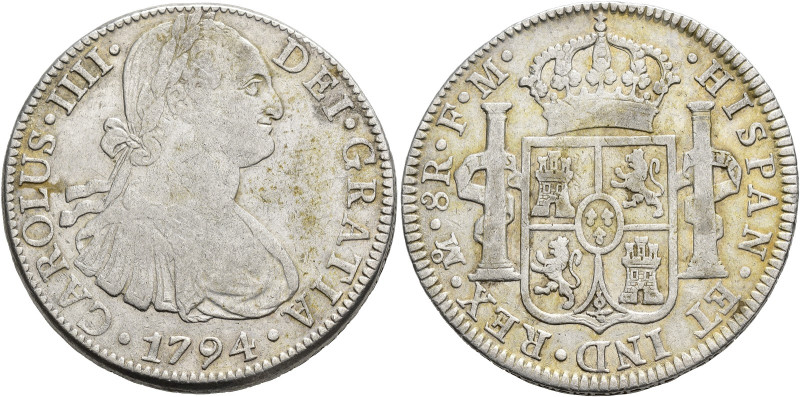 CARLOS IV. 8 reales. 1794. México. FM. AR 26,77 g. 39,2 mm. VI-790. MBC-.