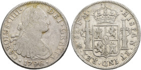 CARLOS IV. 8 reales. 1796. México. FM. AR 29,78 g. 39,8 mm. VI-792. MBC-/MBC.