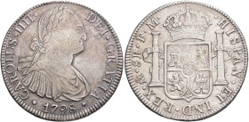 CARLOS IV. 8 reales. 1798. México. FM. AR 26,9 g. 39,3 mm. VI-794. Vano en rev. y pequeñas marcas. MBC.