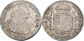CARLOS IV. 8 reales. 1804. México. FT. AR 26,81 g. 39,9 mm. VI-802. BC+/MBC-.