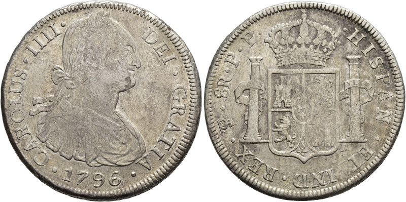 CARLOS IV. 8 reales. 1796. Potosí. PP. AR 26,78 g. 40,9 mm. VI-816. Hojita en an...