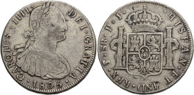 CARLOS IV. 8 reales. 1805. Potosí. PJ. AR 26,96 g. 39,6 mm. VI-825. Hojita en rev. MBC-.