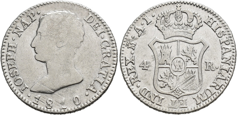JOSÉ I BONAPARTE. 4 reales. 1810. Madrid. AI. AR 5,72 g. 26 mm. VI-13. Rayas de ...