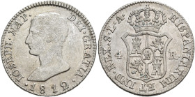 JOSÉ I BONAPARTE. 4 reales. 1812. Sevilla. LA. AR 5,85 g. 26,2 mm. VI-20. Rozaduras en anv. MBC-/MBC+. R.B.O.
