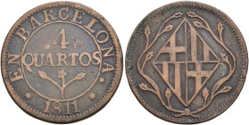 OCUPACIÓN NAPOLEÓNICA. 4 quartos. 1811. Barcelona. 7,8 g. 28,4 mm. VI-18. MBC-/MBC.