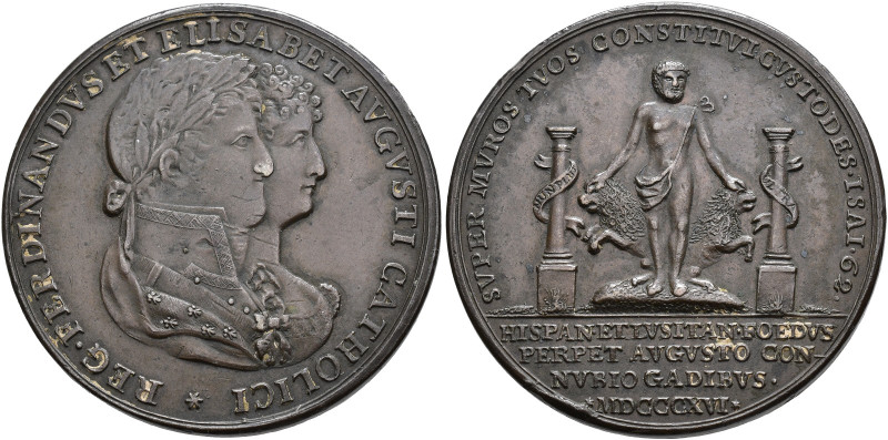 FERNANDO VII. Medalla. Matrimonio con Isabel de Braganza, Cádiz, 1816. AE 18,5 g...
