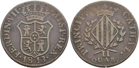 FERNANDO VI. 2 quartos. 1813. Cataluña. AE 4,49 g. 23,6 mm. VI-14. Leves vanos. MBC.