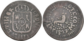 FERNANDO VII. 1/4 de real. 1829. Manila. AR 3,15 g. 21,9 mm. VI-58. MBC-.